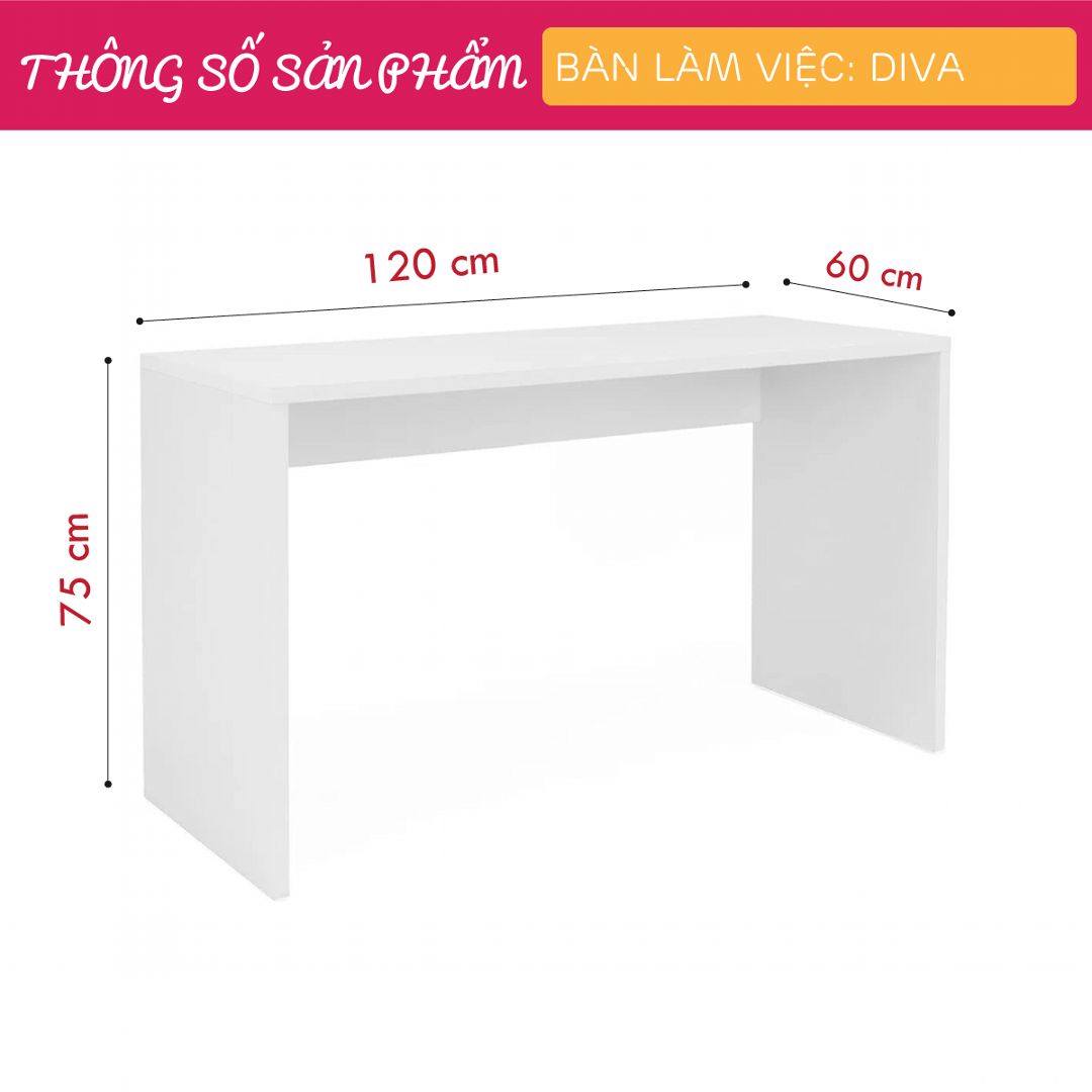 Bàn làm việc, bàn học gỗ hiện đại SMLIFE Diva | Gỗ MDF dày 17mm chống ẩm | D120xR60xC75cm