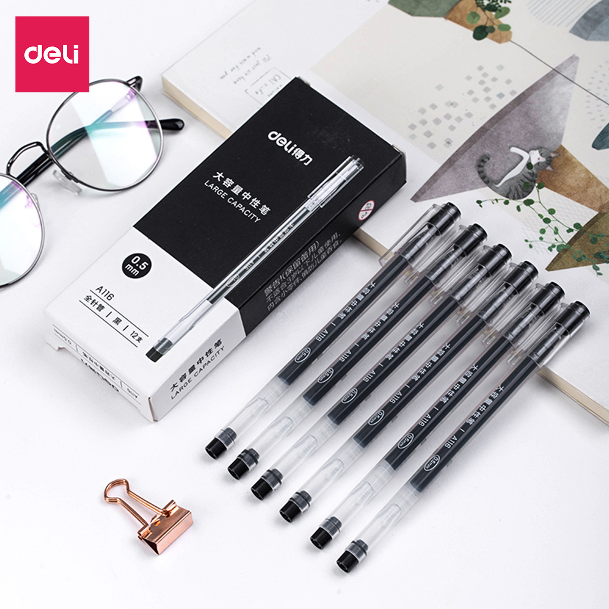 Bút gel 0.5mm Deli nhiều màu lựa chọn - Bút bi nước - 1 chiếc - Mực đỏ / Xanh / Đen - A116