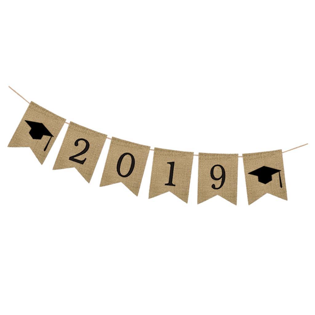 Burlap Grad Banner Decoration Sign 2019 Graduation Party Supplies