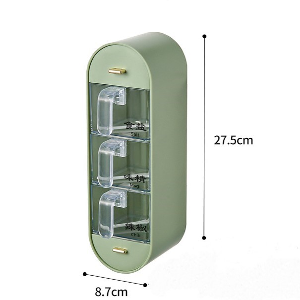 Hộp gia vị đa năng 3 ngăn kèm muỗng cách nhiệt gắn tường, hộp đựng gia vị sáng tạo cho nhà bếp