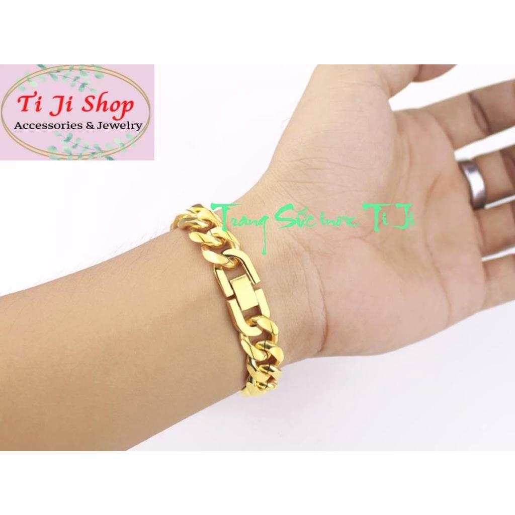 LẮC TAY LẶC ĐƠN INOX MẠ VÀNG 13LY VÁC CẠNH CAO CẤP ĐẸP MÀ CHẤT