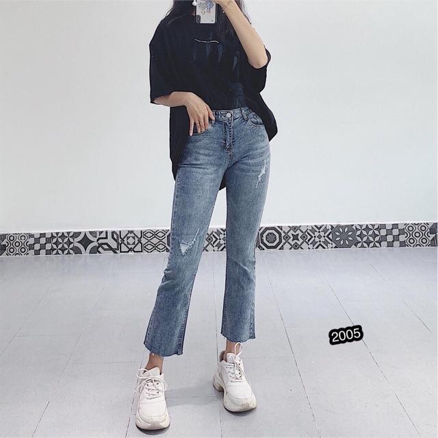 Quần jean dài ống loe lưng cao siêu đẹp