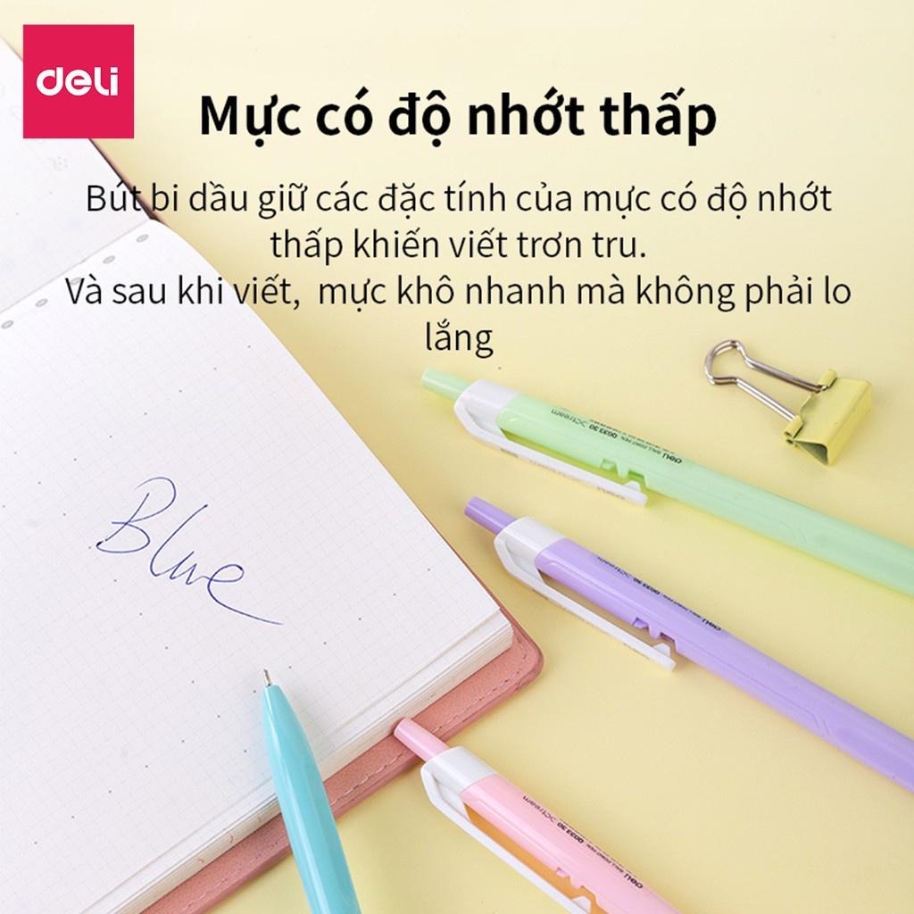 Bút bi bấm văn phòng mực xanh ngòi 0.7mm Deli giá rẻ viết nét đều trơn tru - 1 chiếc màu ngẫu nhiên - EQ03330