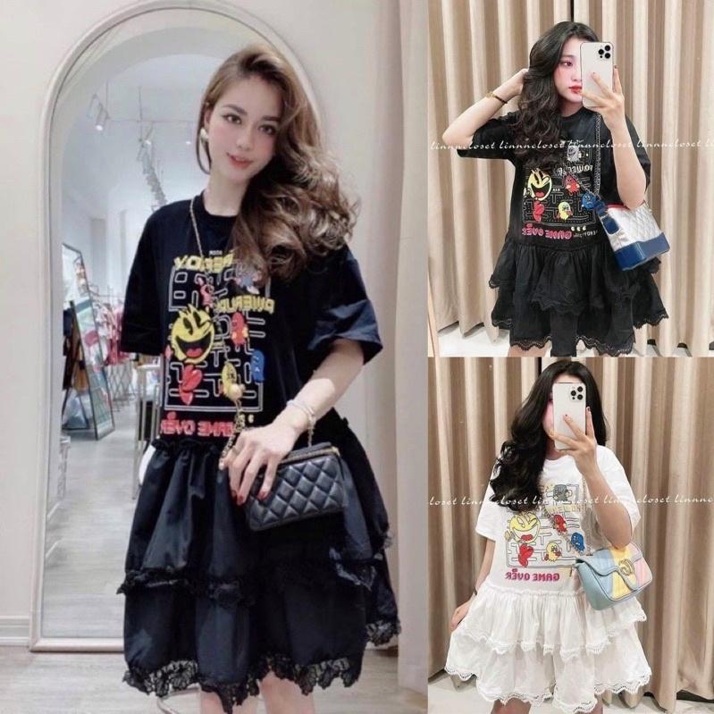 Váy babydoll chữ phối Lụa ren, váy babydoll tầng