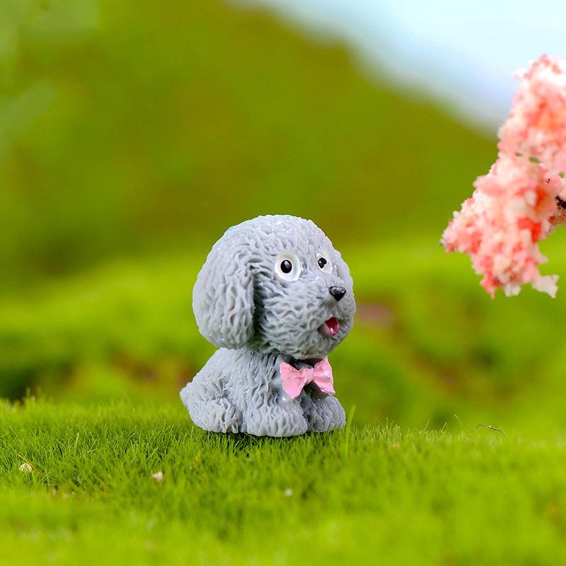 Mô hình chó bông đáng yêu trang trí tiểu cảnh, sân vườn, sen đá, terrarium