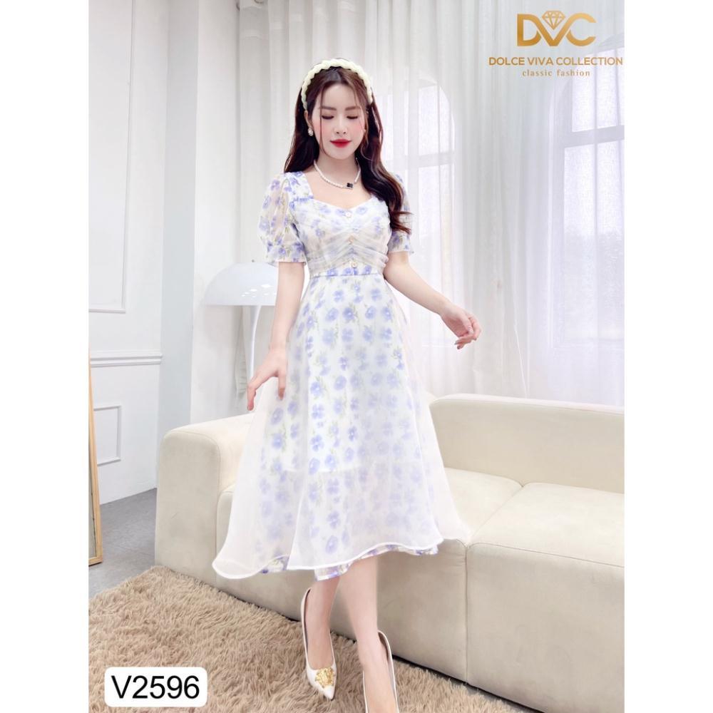 Váy hoa tím phối voan V2596 - Kèm vieo và ảnh trải sàn