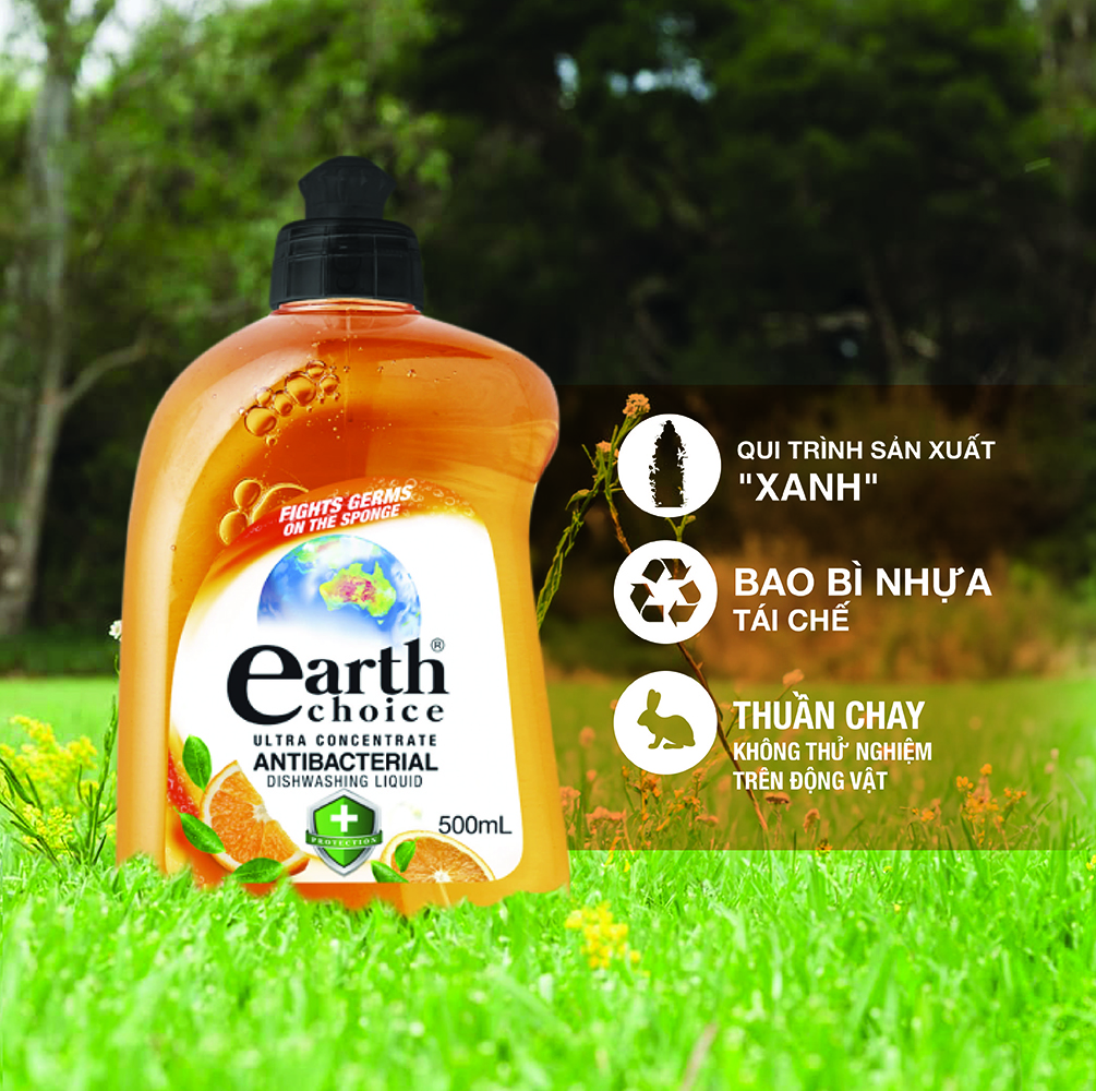 Nước rửa chén đậm đặc kháng khuẩn Earth Choice 500ml