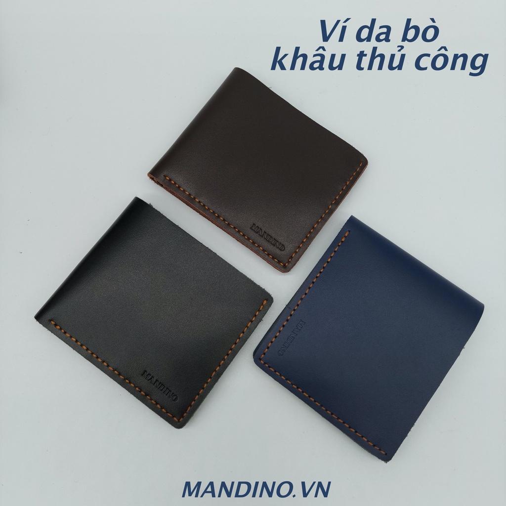 Ví Bóp Nam Da Bò Nappa Khâu Thủ Công Handmade Mandino Kích Thước Nhỏ Gọn Màu Xanh Navi, Màu Nâu, Màu Đen TN421