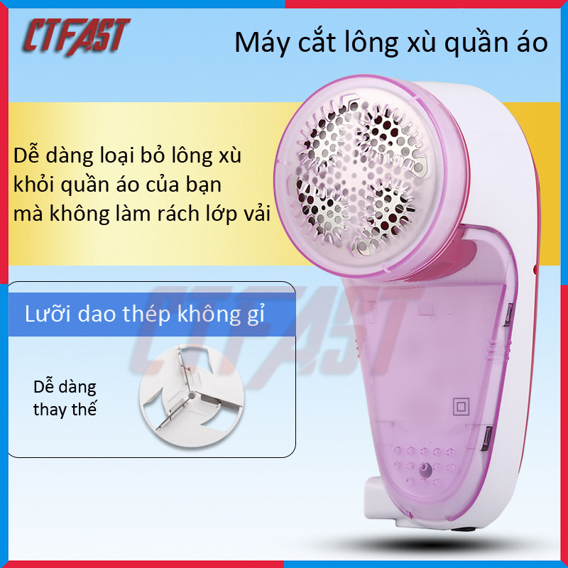 Máy cắt lông xù và hút bụi quần áo CTFAST-LK618 thiết kế nhỏ gọn, pin sạc tích điện, tặng kèm lưỡi dao thay thế