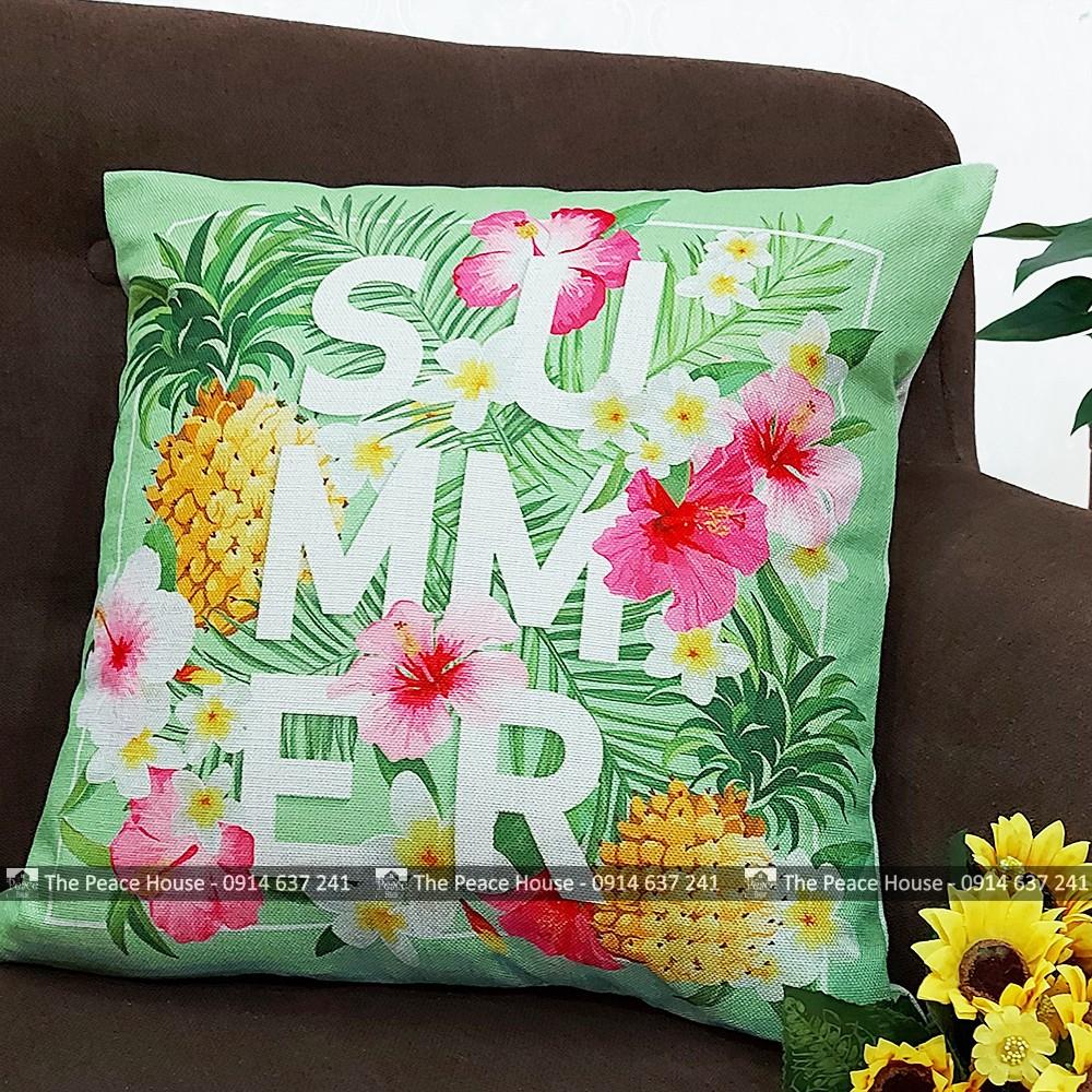 Vỏ gối vuông tựa lưng trang trí sofa 45x45cm hoạ tiết LÁ XANH