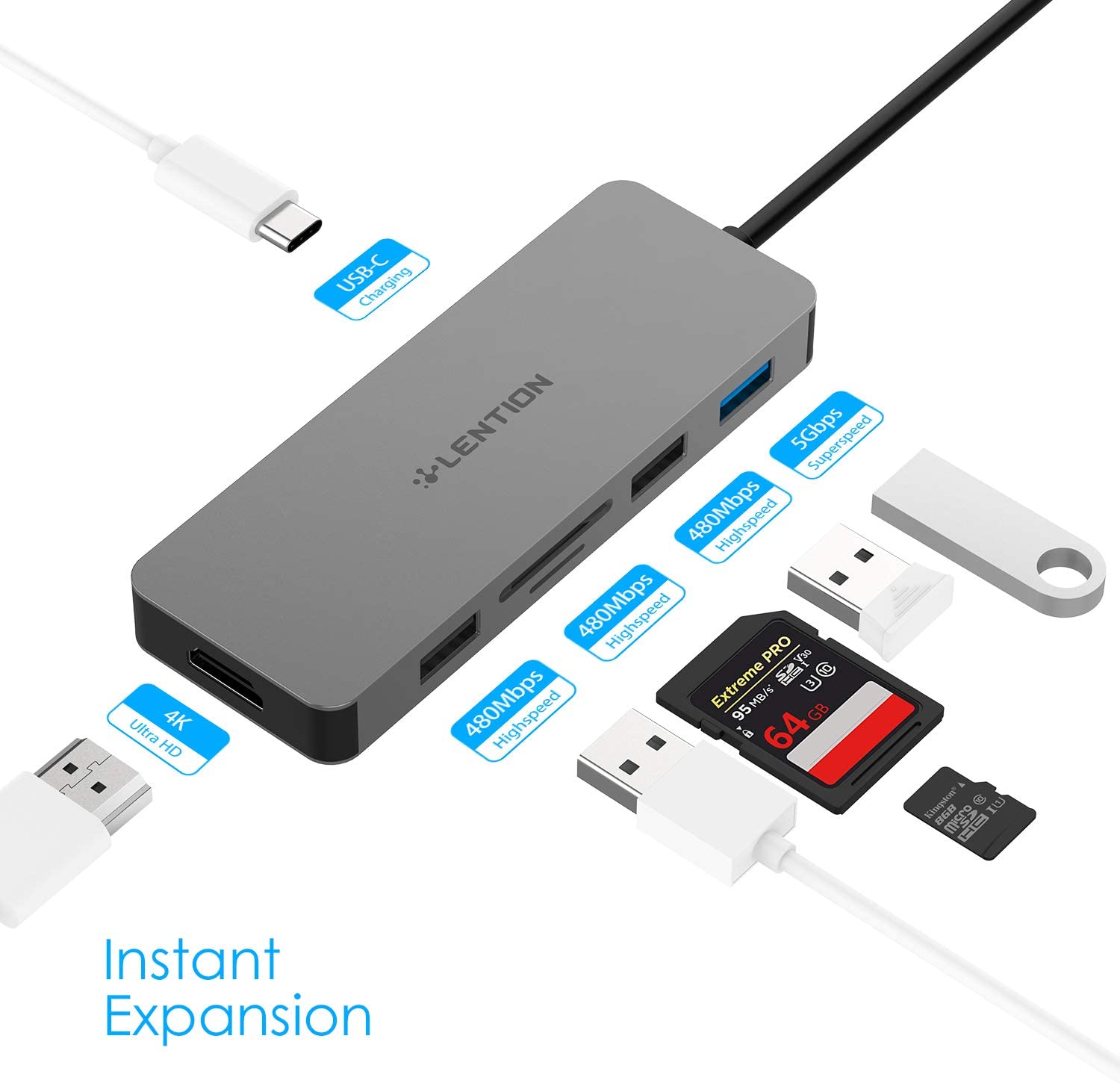 Hub USB C LENTION 6 trong 1 C17 Cổng sạc 60W HDMI 4K Đầu đọc thẻ SD/TF - Hàng chính hãng