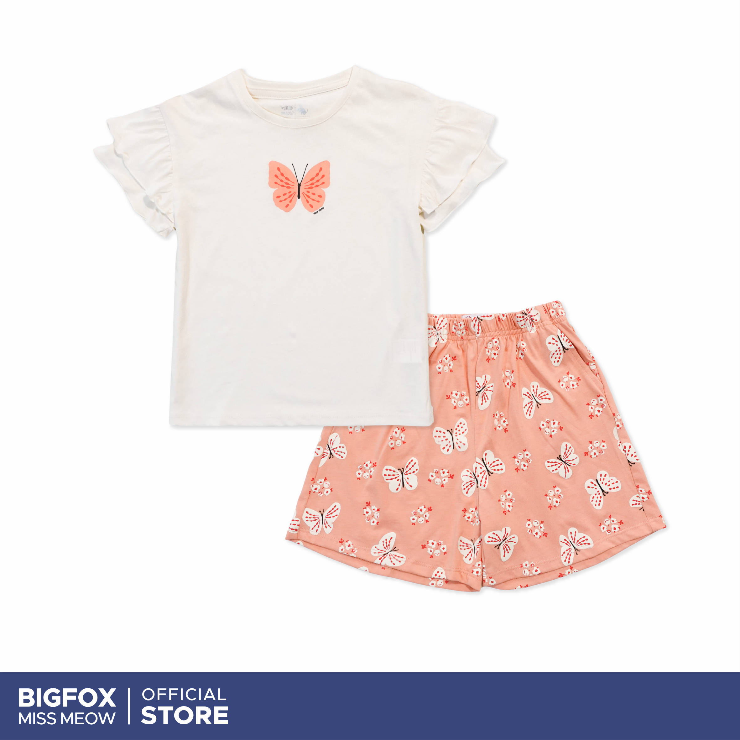 Bộ bé gái Bigfox Miss Meow size đại áo thun cộc tay quần short cotton mặc nhà mùa hè 3-11 tuổi 35kg
