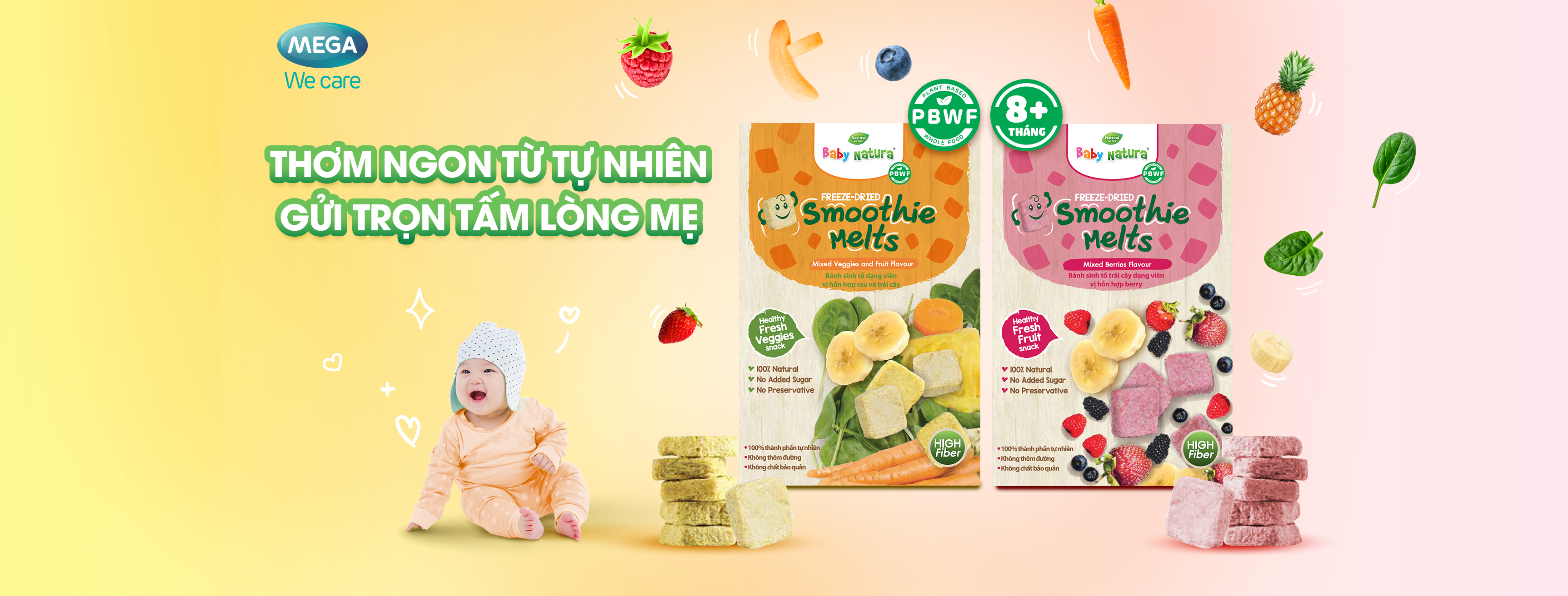 [CHÍNH HÃNG] - BABY NATURA FREEZE-DRIED SMOOTHIE MELTS VEGGIES AND FRUIT FLAVOUR - Bánh ăn dặm sinh tố dạng viên vị rau và trái cây cho bé từ 8 tháng tuổi trở lên