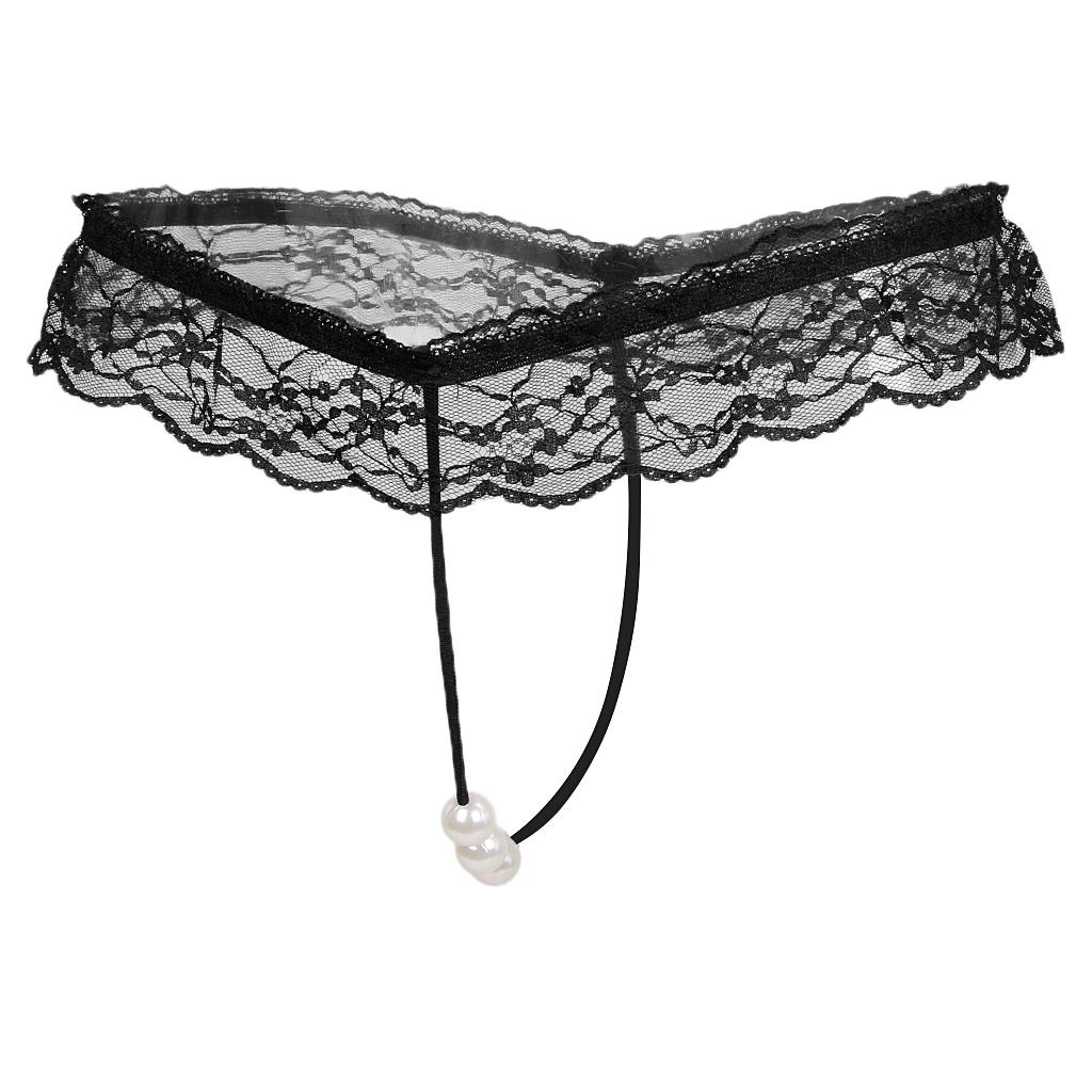 Stylish Women's Transparent Lace Pearl Mini G-string Briefs Panties Underwear T-back