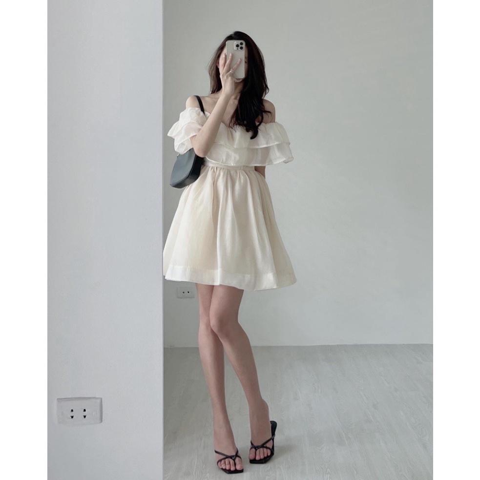 Váy trắng trễ vai ,đầm dự tiệc nữ phong cách tiểu thư đẹp màu trắng siêu dễ thương ,chất vải mềm mịn không nhăn