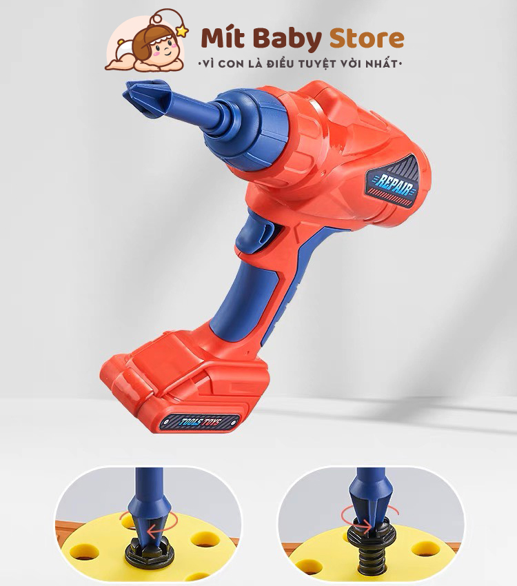 Bộ kỹ sư lắp ráp cao cấp dành, dụng cụ sửa chữa, lắp ráp ốc vít có mũ, kính, khoan điện và nhiều phụ kiện cho bé