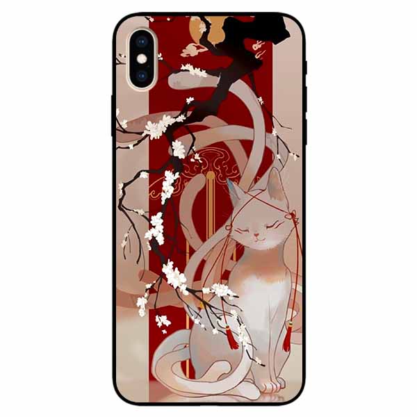 Ốp lưng in cho Iphone Xs Max Mẫu Mèo Cành Hoa Đào