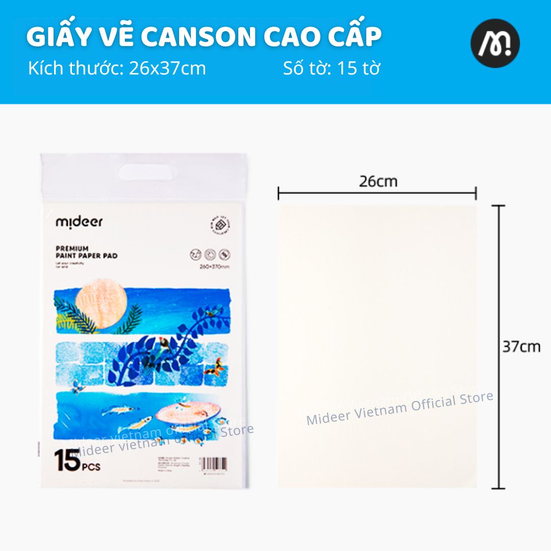 Giấy vẽ màu nước cứng cáp, giấy canson vẽ màu nước, sơn dầu, acrylic Mideer Premium Paint Paper Pad