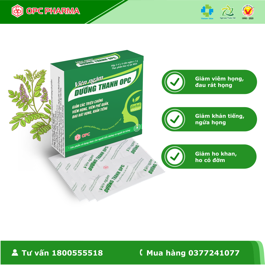 Viên ngậm Dưỡng Thanh OPC - Hỗ trợ giảm viêm họng, đau họng.. Hàng chính hãng OPC