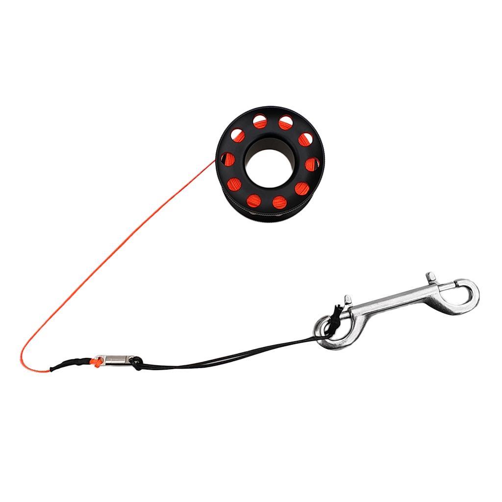 Diver Reel Clip with Line Double Ended  Snap Black