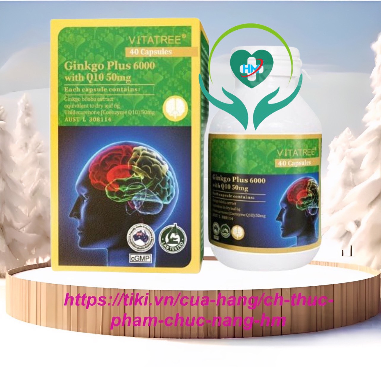 ￼Viên Uống Tăng Tuần Hoàn Não Vitatree GINKGO Plus 6000 With Q10 50Mg - Hộp 40V