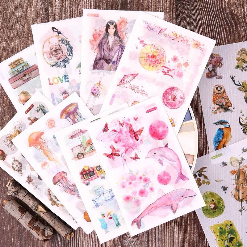 Stickers Dễ Thương 20 Chủ Đề Khác Nhau Sticker Cute Hình Dán Cổ Trang Phong Cảnh Đồ Ăn Vintage Trang Trí Sổ Tay