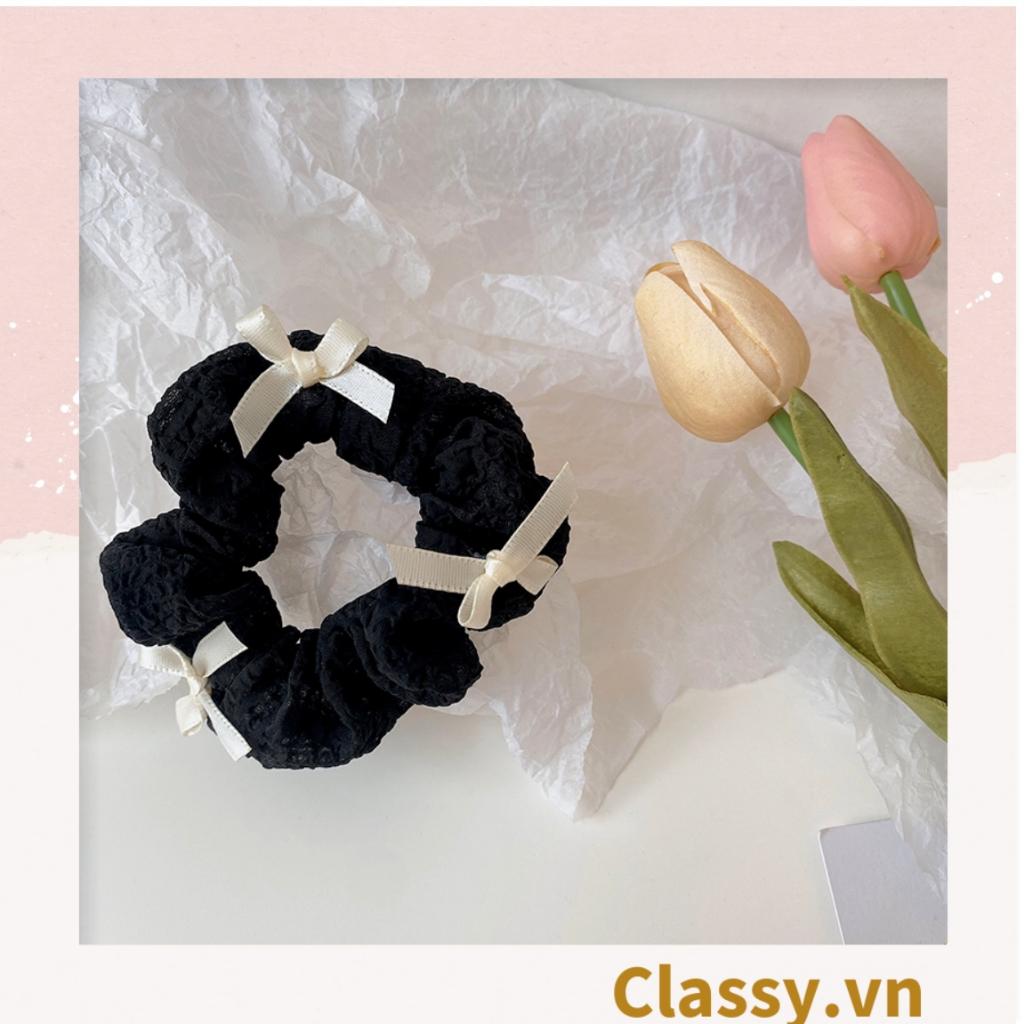 Dây cột tóc Classy scrunchies 2 màu trắng đen có gắn nơ xinh xắn PK774