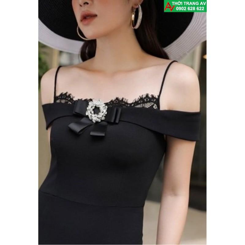 AV6455 - Đầm ôm body hai dây vai trễ nơ cổ siêu xinh