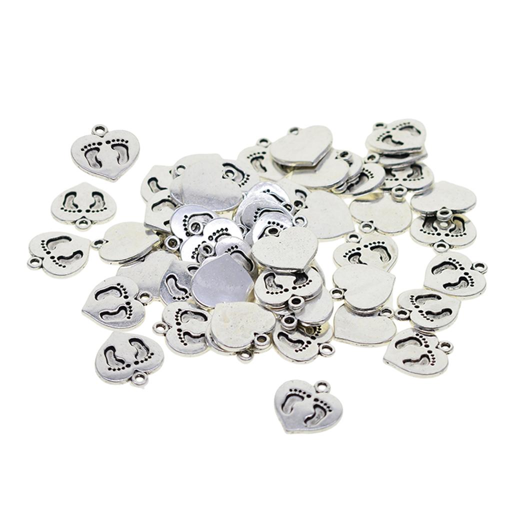 Chiwanji 50 Con Charm Trái Tim Mặt Dây Chuyền In Hình Bàn Chân Trang Sức Tìm Cho Vòng Tay Vòng Cổ Làm, vali Khóa Kéo Hạt