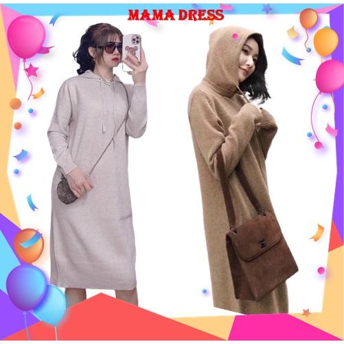 Váy len bầu DÀY CÓ MŨ thiết kế đẹp kiểu dáng thời trang HÀNG QUẢNG CHÂU CAO CẤP diện khi trời rét V40