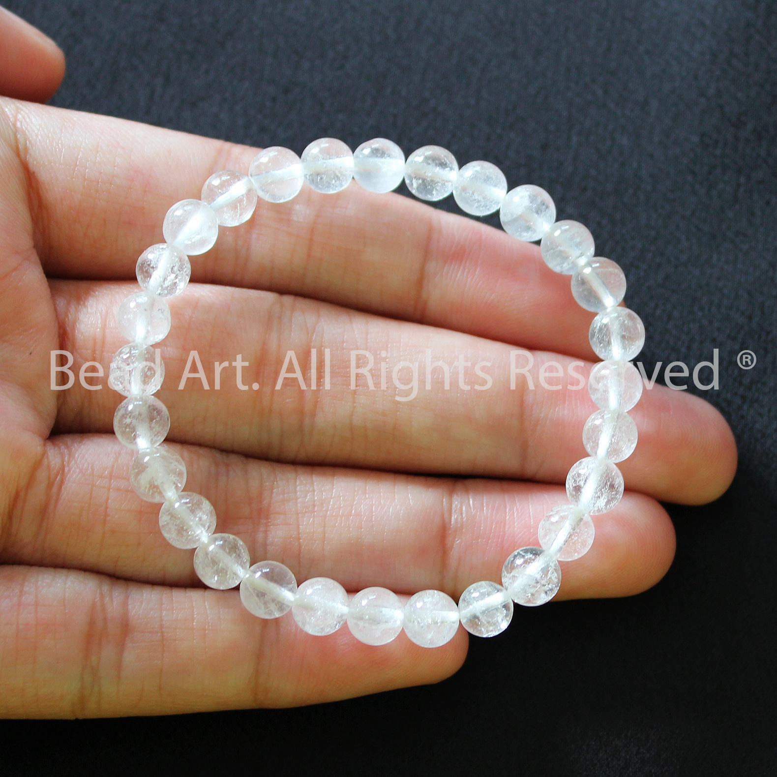 Vòng Tay 6MM Đá Thạch Anh Trắng Dạng Trong, White Quartz Tự Nhiên, Phối Vòng Tay Phong Thuỷ, Chuỗi Hạt, Trang Sức, Mệnh Kim, Thuỷ - Bead Art