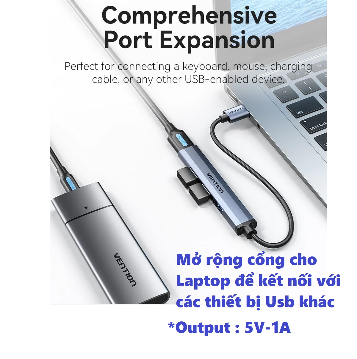 Hub USB mini thiết bị chia cổng USB 3.0 của laptop ra 4 cổng USB 3.0 và USB2.0 Vention CK0 _ Hàng chính hãng