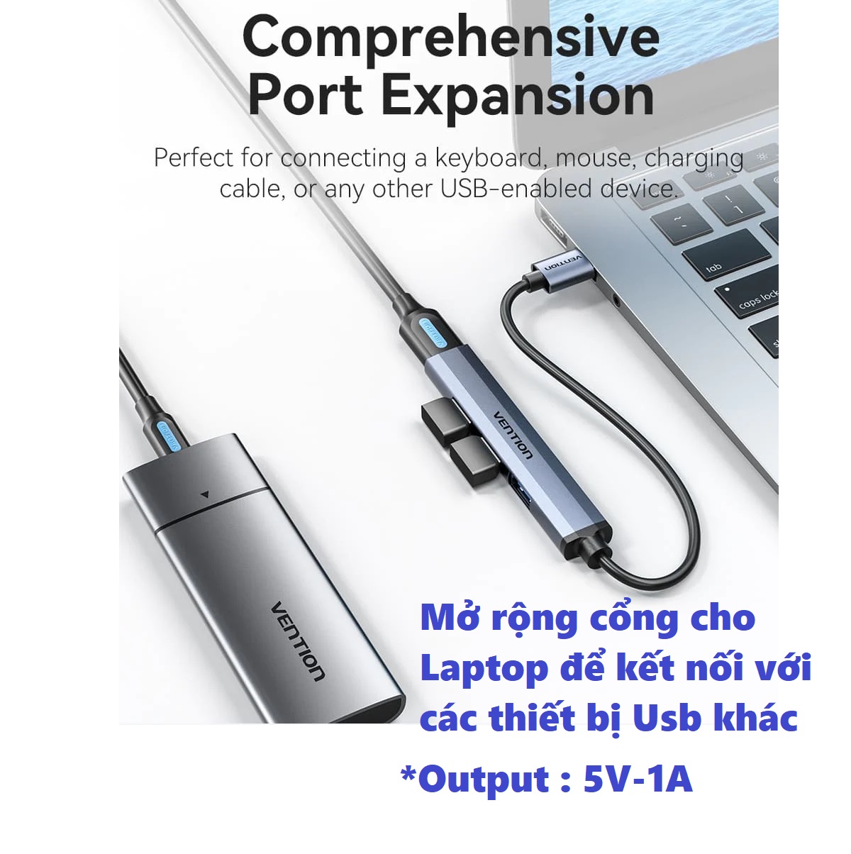 Hub USB mini  thiết bị chia cổng USB 3.0 của laptop ra 4 cổng USB 3.0 và USB2.0  Vention CK0 _ Hàng chính hãng