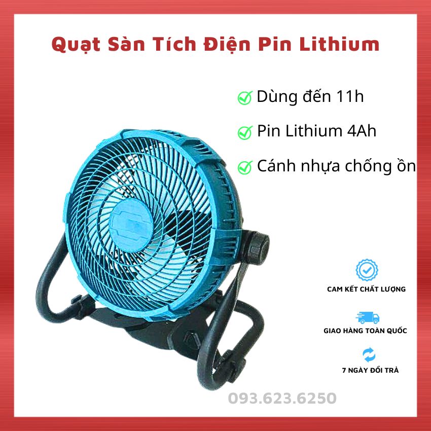 Quạt tích điện chân quỳ xoay 360 độ pin 4Ah bền bỉ , quạt sàn pin Lithium sử dụng kép DC18-21v/ AC 220v 4 tốc độ gió vận hành êm ái không tiếng ồn, quạt đi picnic, câu cá cắm trại tiện lợi-CÓ ẢNH THẬT SẢN PHẨM
