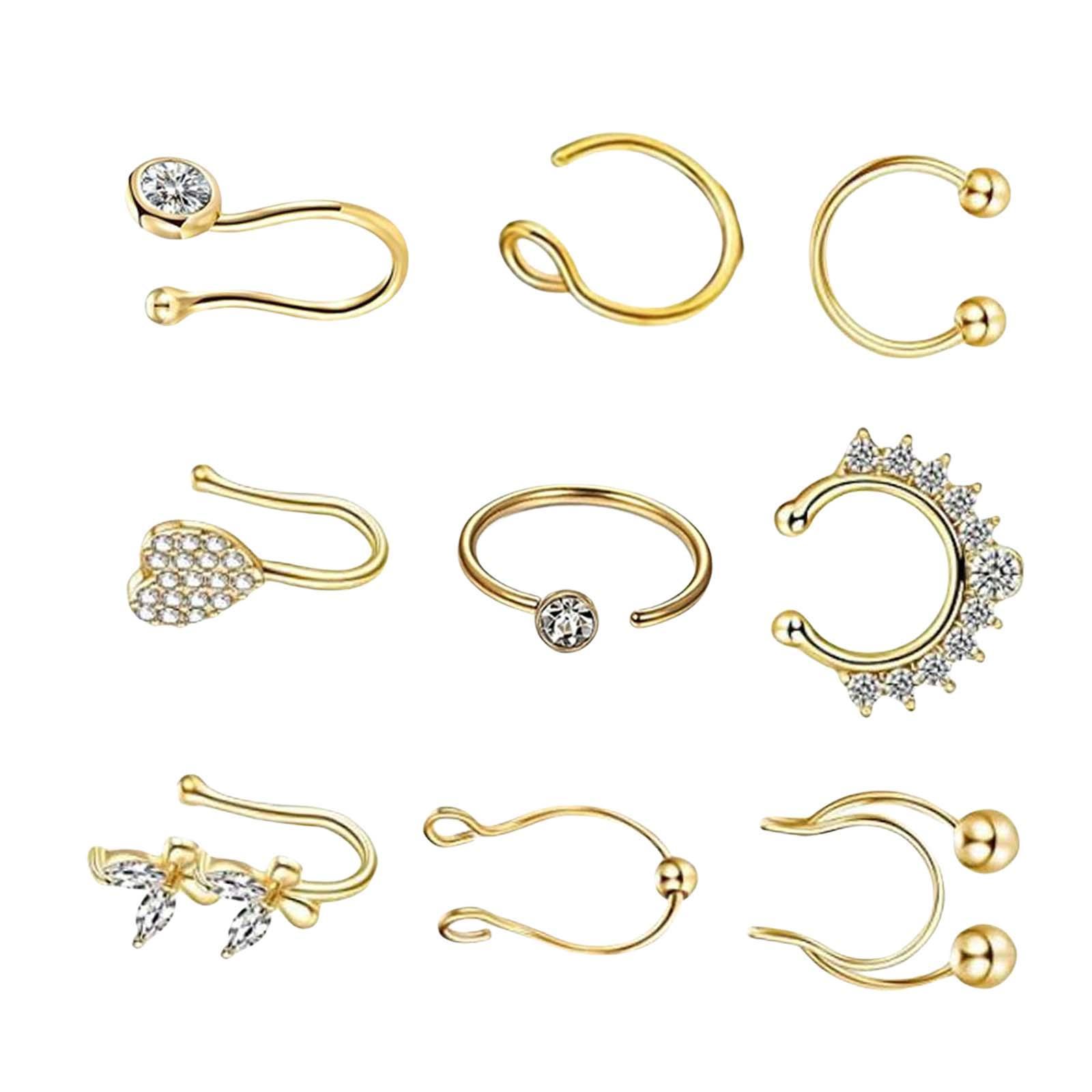 9Pcs Fashion Nose Rings u Shape Nose Studs Punk Style for Women Men