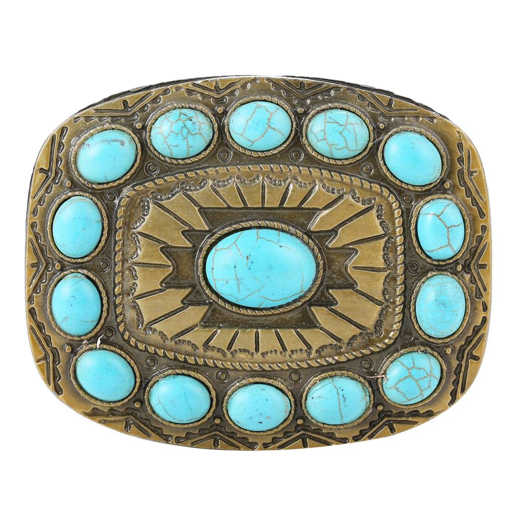 Vintage Western Blue Turquoise Belt Buckle Classic Bronze Tone Buckles