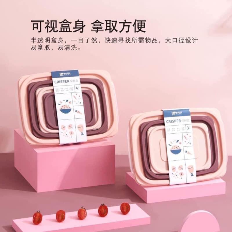 BỘ 4 HỘP BẢO QUẢN THỰC PHẨM CRISPER MẪU MỚI MÀU SIÊU ĐẸP