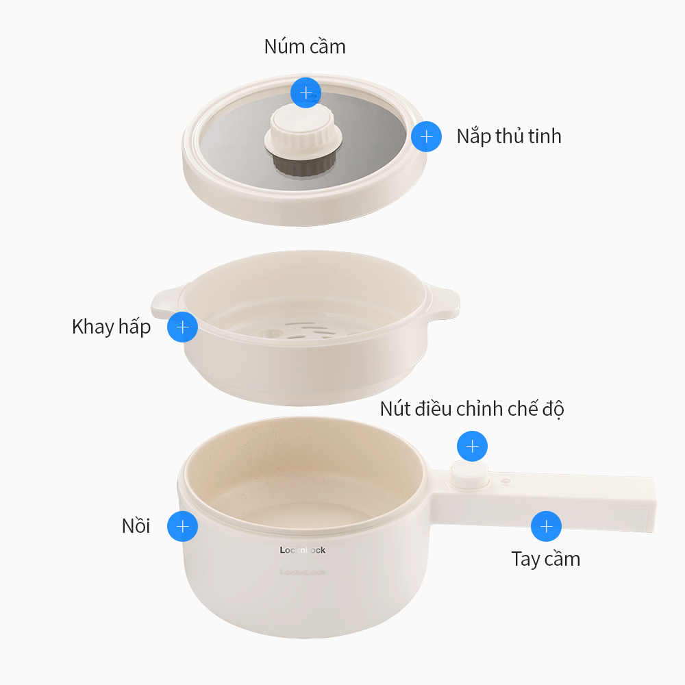 Nồi điện đa năng Locknlock Electric multi pot EJP436IVY 220V, 50Hz, 600W, 1.5L- Màu ngà - Hàng chính hãng