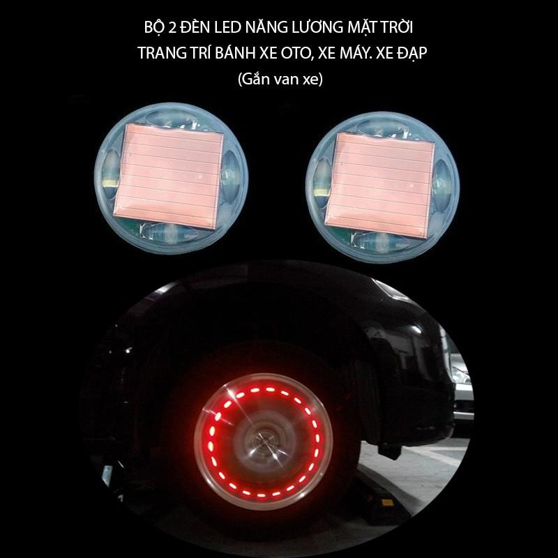 Bộ 2 đèn led năng lượng mặt trời nhiều màu trang trí bánh xe ôtô, xe máy, xe đạp