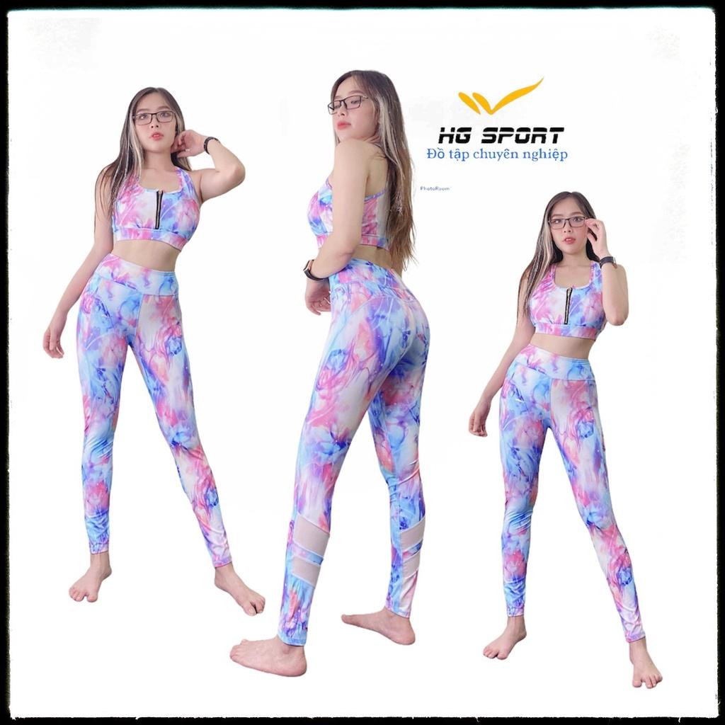 Bộ tập Gym, Yoga, Zumba, Aerobic nữ,quần dài áo bra set kéo khoá phối lưới cao cấp Hg Sport SDBR05