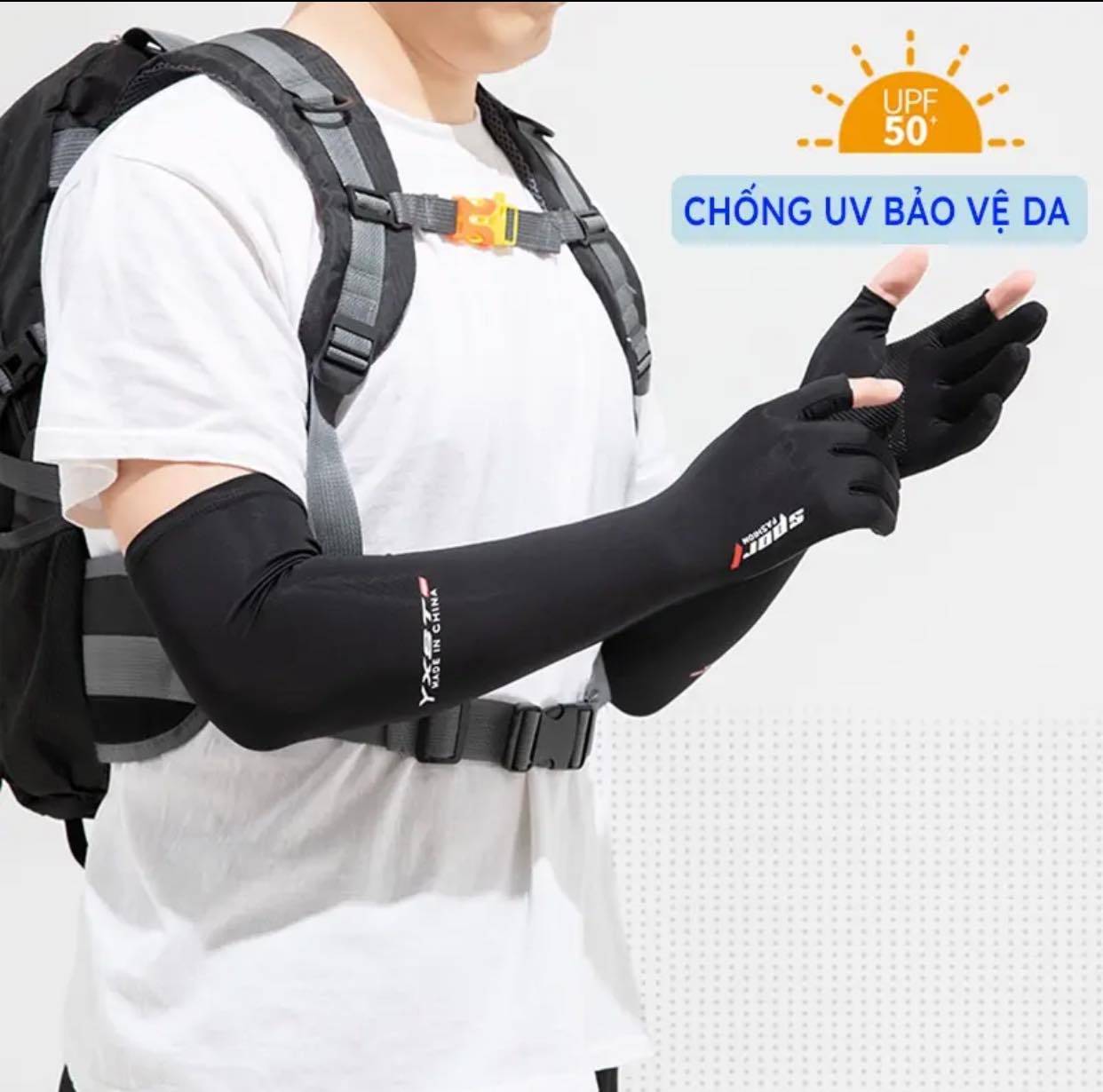 Găng tay chống nắng nam SPORT bao tay đi nắng nữ xỏ ngón có vân chống trượt chống tia UV