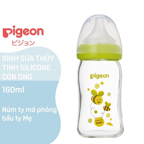 Bình sữa thủy tinh Pigeon CR 160ml/ 240ml họa tiết con ong, con hưu