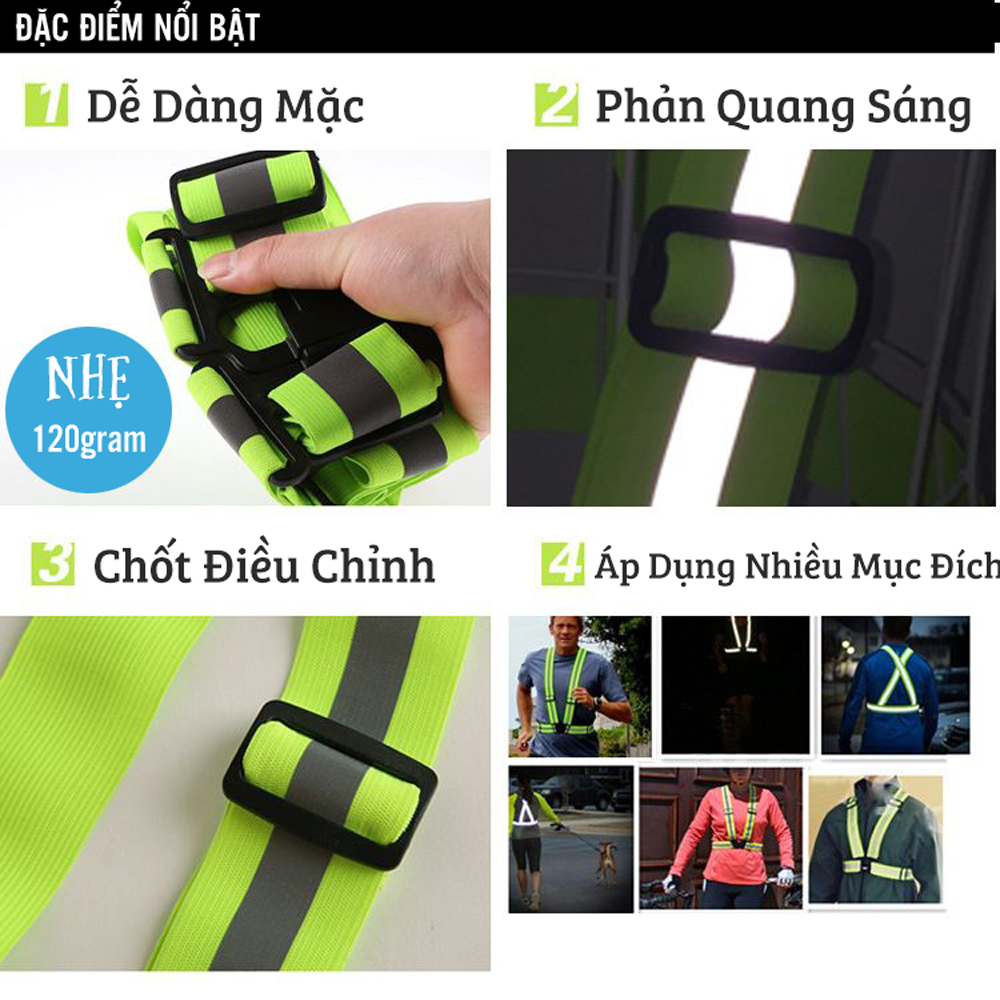 Dây Đai Phản Quang, Áo Phản Quang Nam Nữ Đi Phượt/ Đi Xe Máy/ Đạp Xe Đạp Với Dây Thun Đàn Hồi Co Giãn Rộng Chuyên Dụng Đi Ban Đêm An Toàn Mai Lee