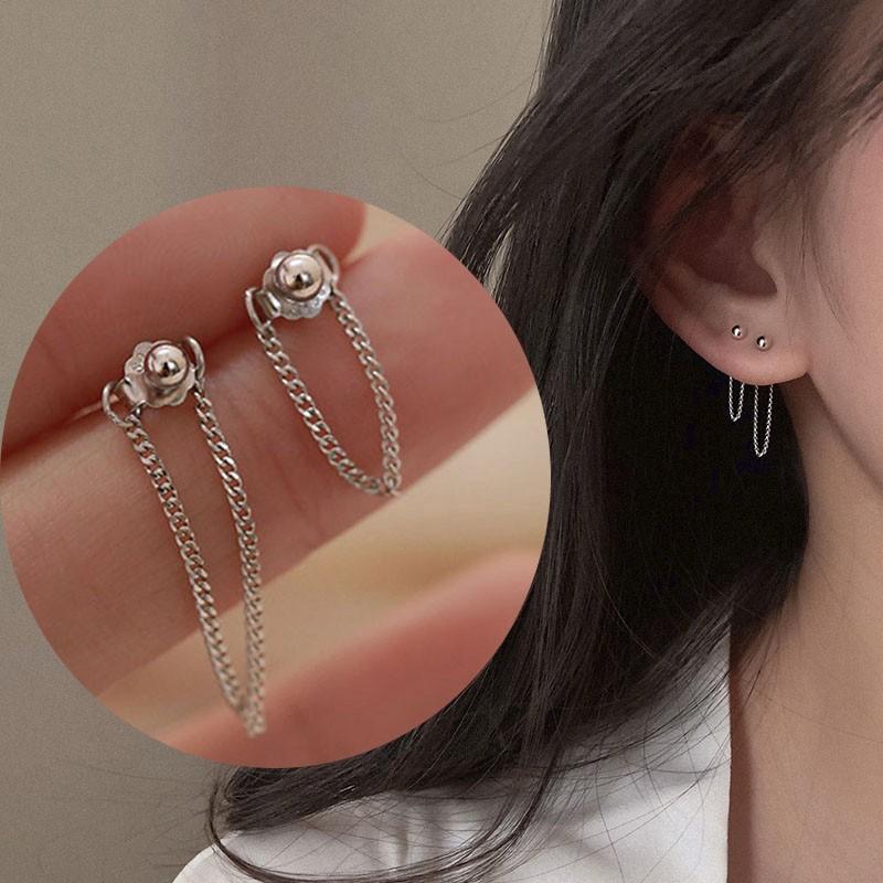 Bạc Dang Chuỗi Bông Tai Silver Dangle Chain Stud Earring Jewelry