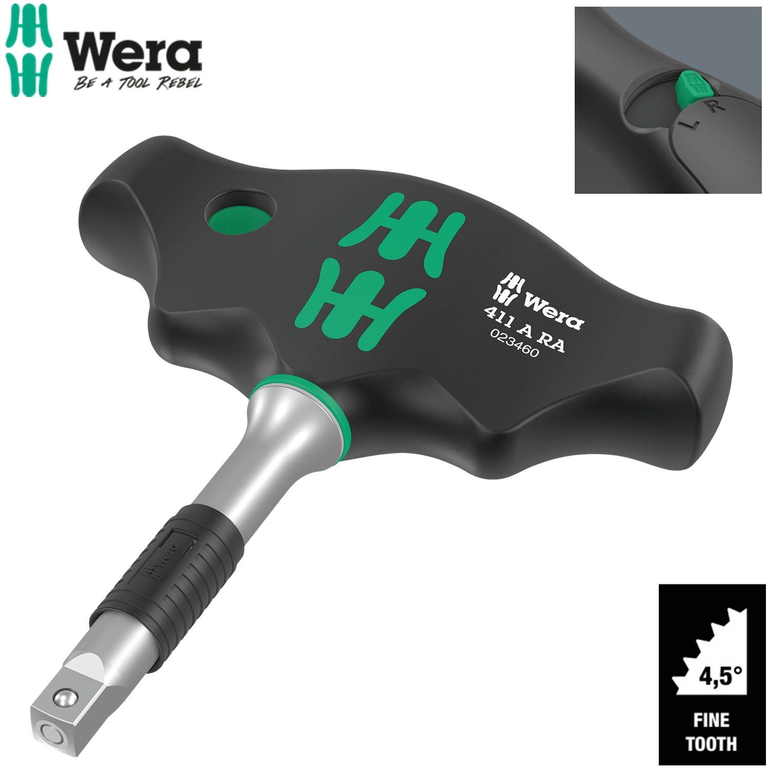 Tay vặn tuýp chữ T tự động khóa trái và phải Wera 05023460001 411 A RA với đầu vào tuýp 1/4"