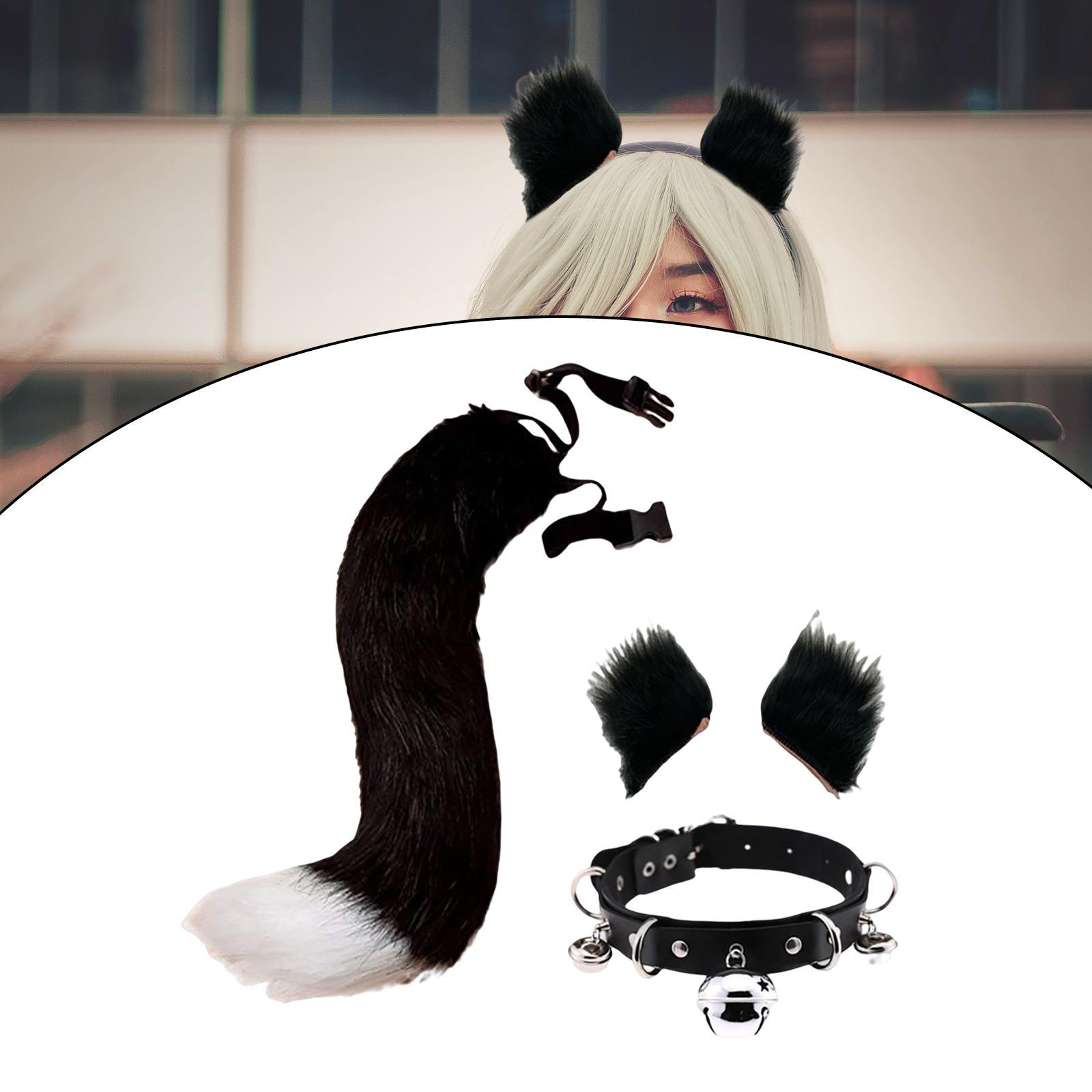 4Pcs Plush Fox Ears and Tail Set Faux Fur Long Tails Party Costume Kits