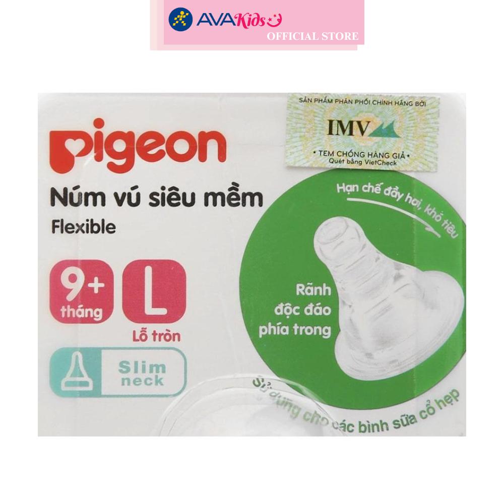 Bộ 2 núm ti Pigeon siêu mềm cổ hẹp size L (từ 9 tháng)