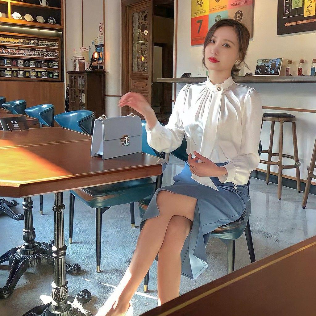 Áo Sơ Mi Nữ Trắng Cổ Đính Ngọc Dây Nơ, Áo Sơmi Trắng Văn Phòng Chất Lụa Dài Tay F007