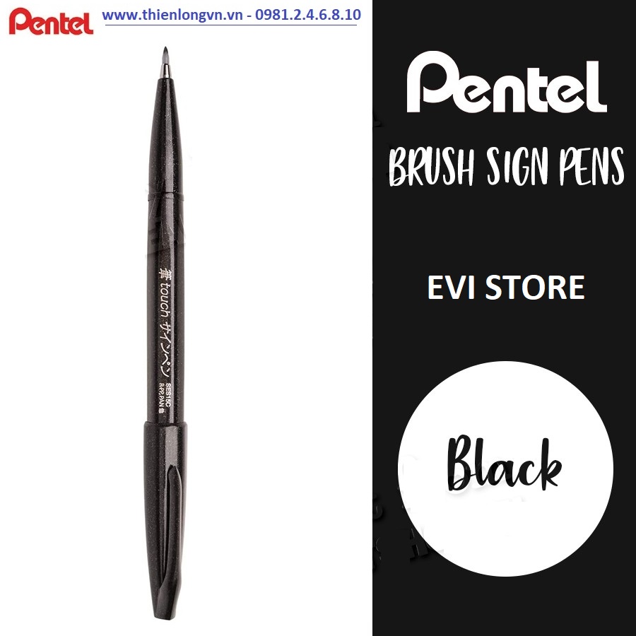 Bút lông viết thư pháp hiện đại Pentel SES15C-A màu đen; Calligraphy Fude Touch Sign - Black