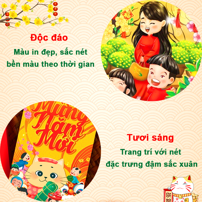 Bao lì xì Tết dày dặn họa tiết in sắc nét Baby-S, Set 10 bao lì xì Giáp Thìn 2024 cao cấp – SLX005